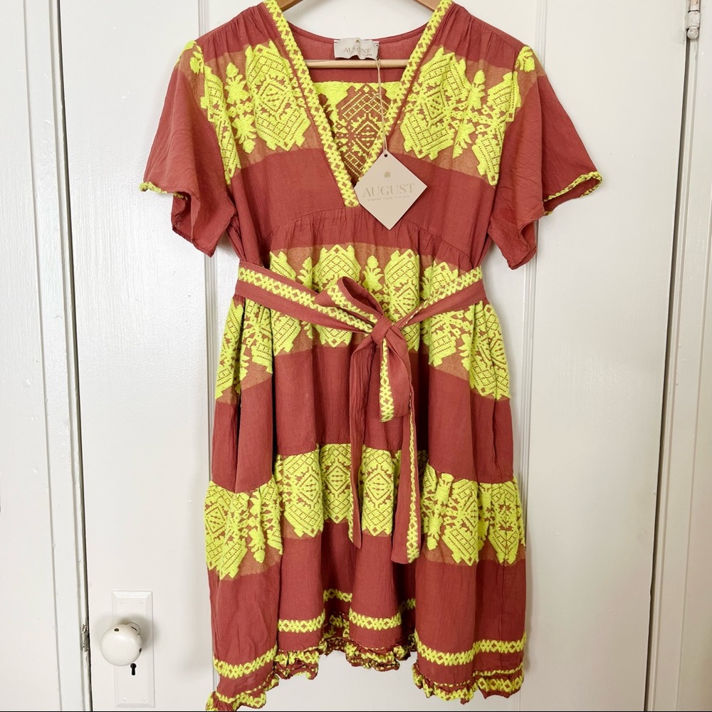 Cotton Embroidered Summer Dress with Belt by August Resortwear